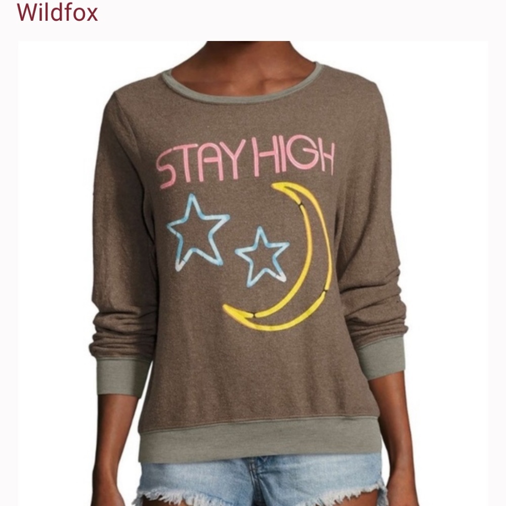 Wildfox Stay High graphic Sweatshirt jumper in Taupe brown Size small rare find